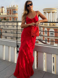 Kylethomasw Solid Ruffle Backless Maxi Dress 2024 New Elegant Sexy V-neck Sleeveless Suspender Slit Long Dresses Fashion Evening Party Dress