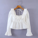 KYLETHOMASW  -  Vintage blouses for women fashion 2024 white ruffle top elegant korean fashion long sleeve blouses women casual shirts elegant