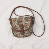 KYLETHOMASW  -  Shoulder Handbag Literary Saddle Bag Retro Flower Cotton Linen Canvas Tote Female Small Crossbody Bags