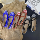 KYLETHOMASW  -  High Quality Checkered Design Mary Jane Shoes Women Inner Height Increase Flat Ballet Shoes Comfortable Soft Bottom Casual Shoes