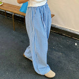 KYLETHOMASW  -  Vintage Plaid Women's Wide Leg Pants Pockets Sping Summer High Waist Casual Straight Loose Trousers Female
