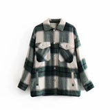 KYLETHOMASW  -  Winter Oversize Gingham Plaid Woolen Shirt Jackets Warm Women Fashion Pockets Lapel Cute Girls Chic Check Coat Streetwear