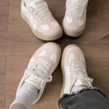 KYLETHOMASW  -  Retro Women Flower Embroidery Sneakers Beige Gum Sole Hook‑Loop & Lace‑Up Round Toe Cute Casual German Trainer Board Shoes