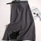 KYLETHOMASW  -  Spring Simple Long Skirts A-line Solid Korean Fashion High Waist Faldas Mujer Office Lady Elegant Retro Women Skirt
