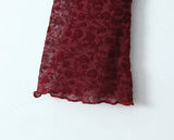 KYLETHOMASW  -  Sexy Wine red Flocking Flower Mesh Flare Sleeve Dress Woman Bow Square neck Package Hips A-line Mini Party Robe Bodycon
