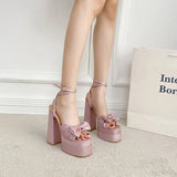 KYLETHOMASW  -   Summer COOL GIRLS PINK PLATFORM HEELSSilver Gold High Heel Sweet Sandals Diamond Large Size Mary Jane Shoes