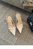 KYLETHOMASW  -  Summer New Arrival Sweet Elegant Sandal Women Bow High Heels Pointed Toe Women's Sandals Metal Buckle Trim Sandal