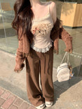 KYLETHOMASW  -   Kawaii Casual 2 Piece Sets Women Y2k Crop Top Corset Vest + Cardigan Coats 2000s American Y2k Vintage Suits Chic Outfis Autumn