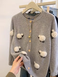 KYLETHOMASW  -  Sweet Hot Girl Three-dimensional Lamb Knitted Cardigan Women's Autumn-winter Thickened O-neck Long-sleeved Loose Sweater