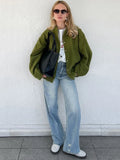KYLETHOMASW  -  Standing Collar Buttons Women's Jackets Loose Long Sleeve Pockets Coats Solid Color Fold Tops Autumn Casual Outdoors Clothes