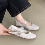 KYLETHOMASW  -  Comfort Satin Soft Sole Ladies Mary Jane Shoes Fashion Round Toe Shallow Women Flats Elegant Buckle Prom Designer Ballet Shoes