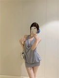 KYLETHOMASW  -  Halter Neck Swinging Collar Dress for Women's Summer Slim Fit Backless Hip Wrap  Short Dress Fashion Female Clothes
