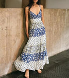 KYLETHOMASW  -  Cotton Rayon Boho Beach Floral Printed Long Strap Dresses Women Robe Sexy Sleeveless Deep V Neck Summer Dress Casual Vestidos