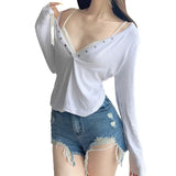 KYLETHOMASW  -  Minimalist style, low cut, lazy and casual knit solid color top, sexy and versatile, slim fit, long sleeved, sexy and versatile