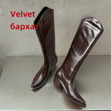 KYLETHOMASW  -  Autumn Winter Women Knee High Boots For Woman's Low Heels Knight Boots Sexy Slip-On Women Thick Bottom Motorcycle Boots