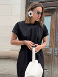 KYLETHOMASW  -  Elegant Women Short Sleeve Midi Dress New Spring Summer Sexy Round Neck Draped High Waist Robe Office Party Long Dresses