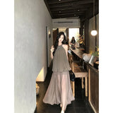 KYLETHOMASW  -  Korean New Neck Sleeveless Bud Top Fashion Suit Women's Summer High Waist Solid Color Skirt Two-piece Set