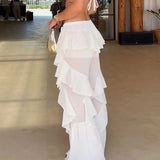 KYLETHOMASW  -  Women Pants Ruffles Patchwork Meash Bandage Slim Irregular Sexy Flare Long Trouser Streetwear Ladies Casual Jogger