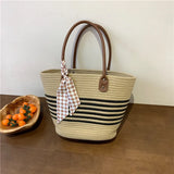 Kylethomasw Cross Border Scarf Straw Woven Shoulder Bag 2024 New Summer French Commuter Shoulder Bag Leisure Large Capacity Woven Bucket Bag