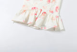 KYLETHOMASW  -  Flower Print 2 Piece Set Woman Halter Low-Neck Bow Decoration Tank Tops+Ruffles Long Skirts Beach Style Elegant Outfits