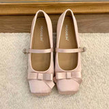 KYLETHOMASW  -  Sweet Spring Auutmn Women Mary Jane Shoes Butterfly-knot Square Toe Shoes Ladies Concise Daily Dress Silk  Ballet Flats Shoes 41