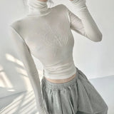 KYLETHOMASW  -  All-match Print Diamond Slim Fit T-shirts Summer New Turtleneck Bottoming Tops Women Long Sleeve White Tee Shirt