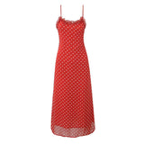 KYLETHOMASW  -  Holiday Summer Dresses Women Ruffle O Neck Sleeveless A-line Midi Polka Dot Red Dress Spaghetti Straps Robe