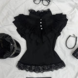 KYLETHOMASW  -  Goth 2Piece Set Y2k Slim Lace Sweet Womens Dresses Short Sleeve Button Party Dress Harajuku 90s Emo Grunge Summer Lolita Suit