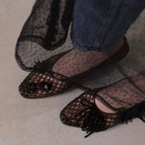 KYLETHOMASW  -  New style pointed-toe open-toe sandals with flat sole, jelly-style shoes, DIY shoes, floral handcrafted with crystals and nettin