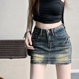 Kylethomasw   -   Vintage Embroidery Denim Half Skirt Women's Summer Skirt Water Wash Elastic Wrap Hip Short Skirt