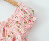 KYLETHOMASW  -  Sexy Pink Floral Print Elastic Slash Shoulder Dress Folded Elastic Waist Swing A-line Short Tank Robe Holiday Femme Vestidos