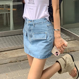 KYLETHOMASW  -  Fashion Elegant Solid Color Women's High Waisted Denim Short Skirt Retro Blue Washed Style Summer New