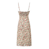 KYLETHOMASW  -  Summer Ruched Chest Flower Print Backless Sling Dress Holiday Woman Adjust Spaghetti Strap Dresses Beach Holiday Robe Vestidos