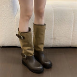 KYLETHOMASW  -  Winter Belt Buckle Women Knight High Boots Thick Heel Shoes Female Vintage Slip On Slim Long Booties Zapatos De Muje