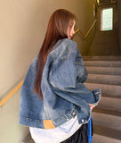 KYLETHOMASW  -  Woman‘s Deep Denim Jacket Solid Color Long Sleeve Coat Retro Loose Coat Casual Style Denim Jacket Daily Fashion Outerwear