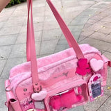 KYLETHOMASW  -  Transparent Casual Ita Bags Leopard Patchwork Harajuku Underarm Bag Women Y2k Aesthetic Fashion Ins Shoulder Handbags Streetwear