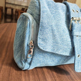 KYLETHOMASW  -  Fashion Rivet ladies Axillary bags Brand design female handbag Light weight blue Denim Women Shoulder Crossbody Bag