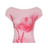 KYLETHOMASW  -  Printed crop exposed short T-shirt with big backless and sexy short sleeved top, pure desire for spicy women's clothing