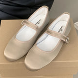 KYLETHOMASW  -  Comfort Satin Soft Sole Ladies Mary Jane Shoes Fashion Round Toe Shallow Women Flats Elegant Buckle Prom Designer Ballet Shoes