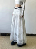 KYLETHOMASW  -  Fashion Lace Skirt Women Korean White Hook Flower Hollow Out Long Skirt Sexy Chic All Match High Waist Faldas Mujer De Skirts