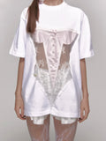 Kylethomasw Lace Hollow Out Oversized T Shirt Women Bikini Perspective Streetwear Tops American Retro Fashion Y2k Aesthetic Clothes