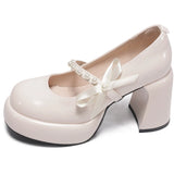 KYLETHOMASW  -  Designer New Spring Thick Heel Women Mary Jane Shoes Butterfly-knot Slip On Shoes Ladies Elegant Stripper Party Dress Pumps