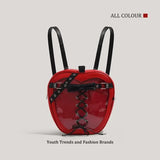 KYLETHOMASW  -  Red Apple Shape Gothic Lolita Ita Backpack Cross Lace Up Bow Clear Window Anime Badge Display Bag Y2k Cute Cosplay Shoulder Bag