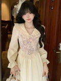 KYLETHOMASW  -  French Elegant Sweet Fashion Long Sleeve Dress Women Lace Design Retro Evening Dress Japanese Casual Lovely Chic Party Outfits