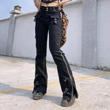 KYLETHOMASW  -  Dark Punk Y2k Grunge Low Waist Emo Jeans Mall Gothic Women Black Patchwork Electro Pants Fashion Streetwear Alt Clothes