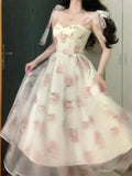 KYLETHOMASW  -  Sweet Elegant Floral Strap Dress Women Causal Fashion Korean Long Fairy Dresses Female Summer One Piece Dress Chic Evening Party