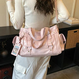 KYLETHOMASW  -  Y2k Faux Leather Tote Handbag Multi Buckle Rivet Shoulder Bag Large Capacity Casual Ladies Crossbody Bag Daily Travel Work Purse