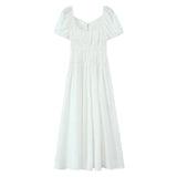 KYLETHOMASW  -  Holiday White Bow O neck Elastic Body Puff Sleeve Long Dress Women Slim Ruched Waist A-lined Swing Dresses Summer Robe Vestidos