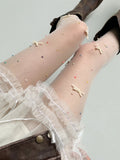 KYLETHOMASW  -  White Lace Stockings Women's Spring Thin Lolita  Diamond Pantyhose Pure Desire  Knot Beauty Skin Stockings