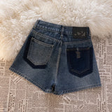 KYLETHOMASW  -  Vintage High Waist Denim Shorts Women New Summer Y2k Streetwear Solid Color Block A Line Jean Hot Pants